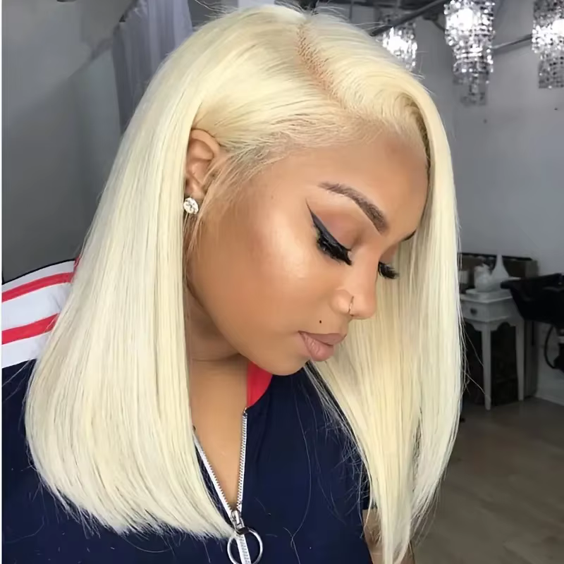 Perruque Bob Lace Frontal Wig courte et lisse, couleur blond miel 613, 13x4, Full HD, pre-plucked, nœuds décolorés, Cosplay, fête quotidienne pour femmes