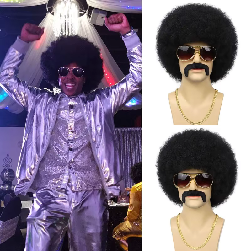 Perruque Afro pour hommes des années 70 pour fête Disco