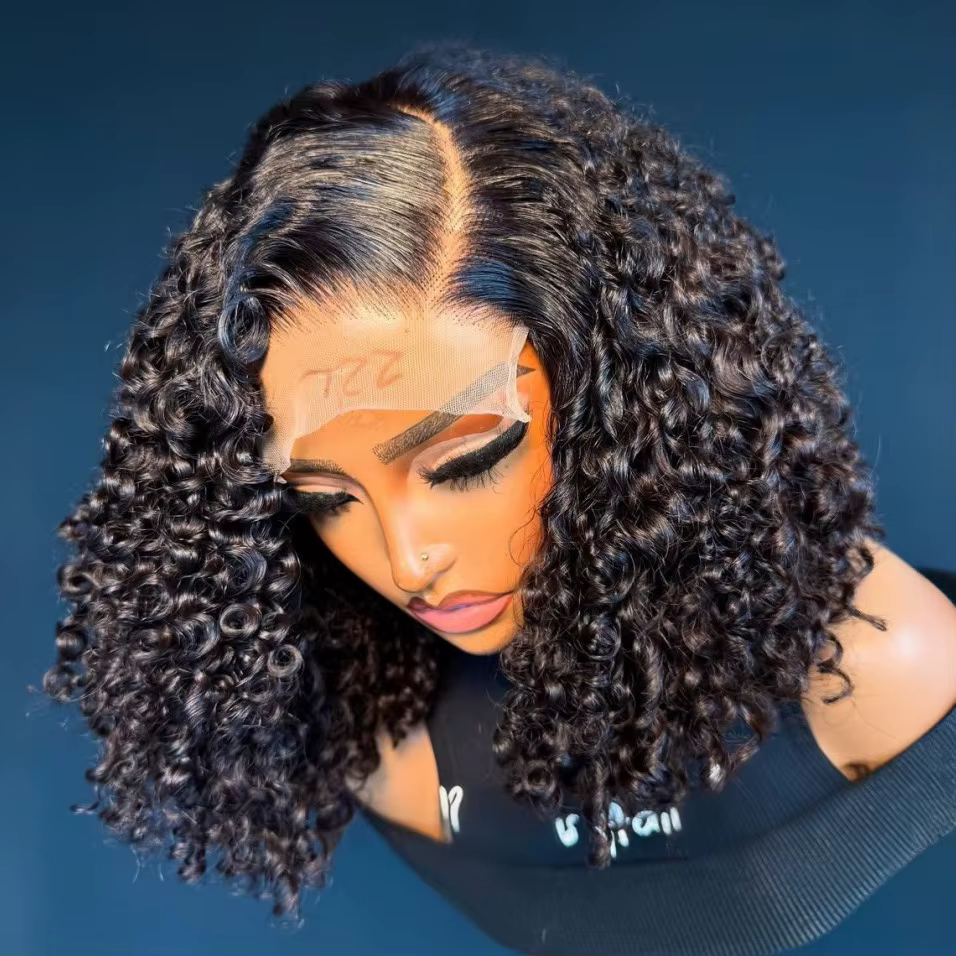 Perruque Lace Frontal Wig synthétique bouclée et crépue