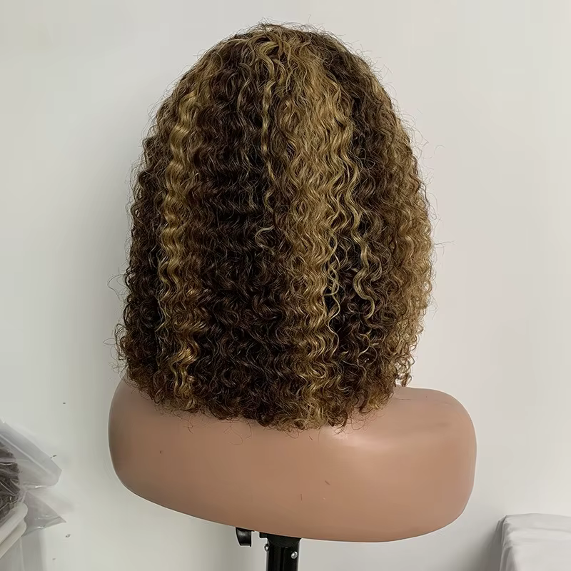 12A JC Bob perruque avec frontale complète P4/27 mettre en évidence les cheveux humains 8-12 pouces Texture d'apparence naturelle reflets lisses ajustement confortable