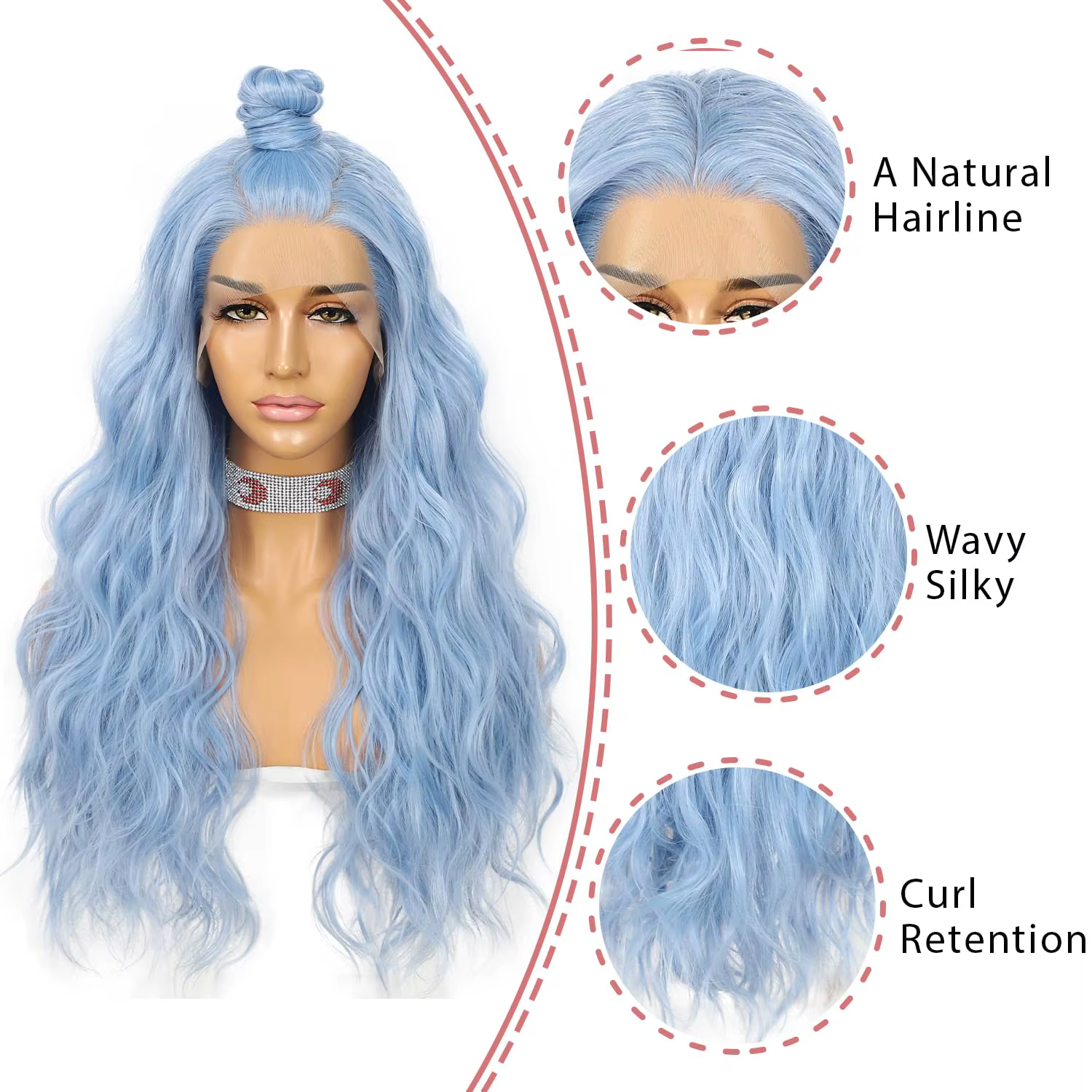 Perruque Lace Front Wig synthétique ondulée bleue 13 × 4