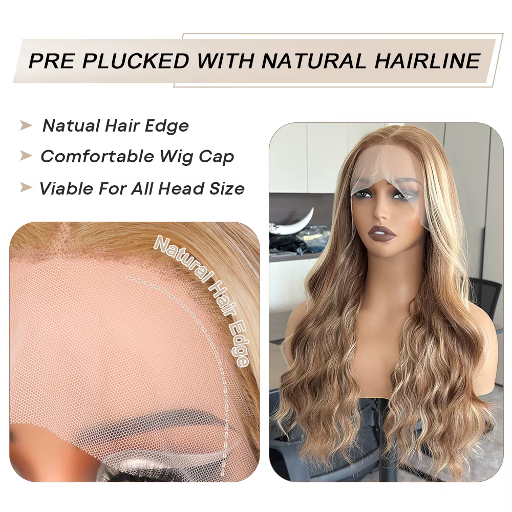 200% Balayage Blonde mettre en évidence 13x6 dentelle avant perruque vague de corps