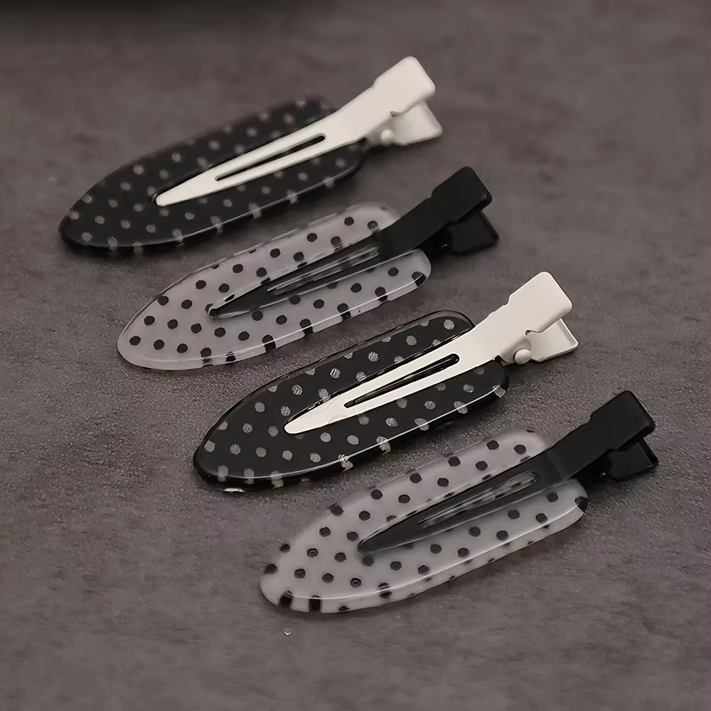 Pinces à cheveux en acrylique à pois noirs et blancs