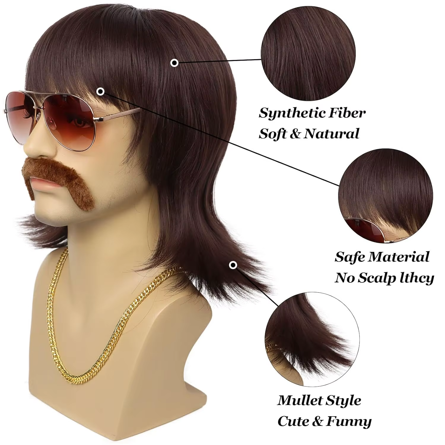 Perruque disco des années 70 avec barbe