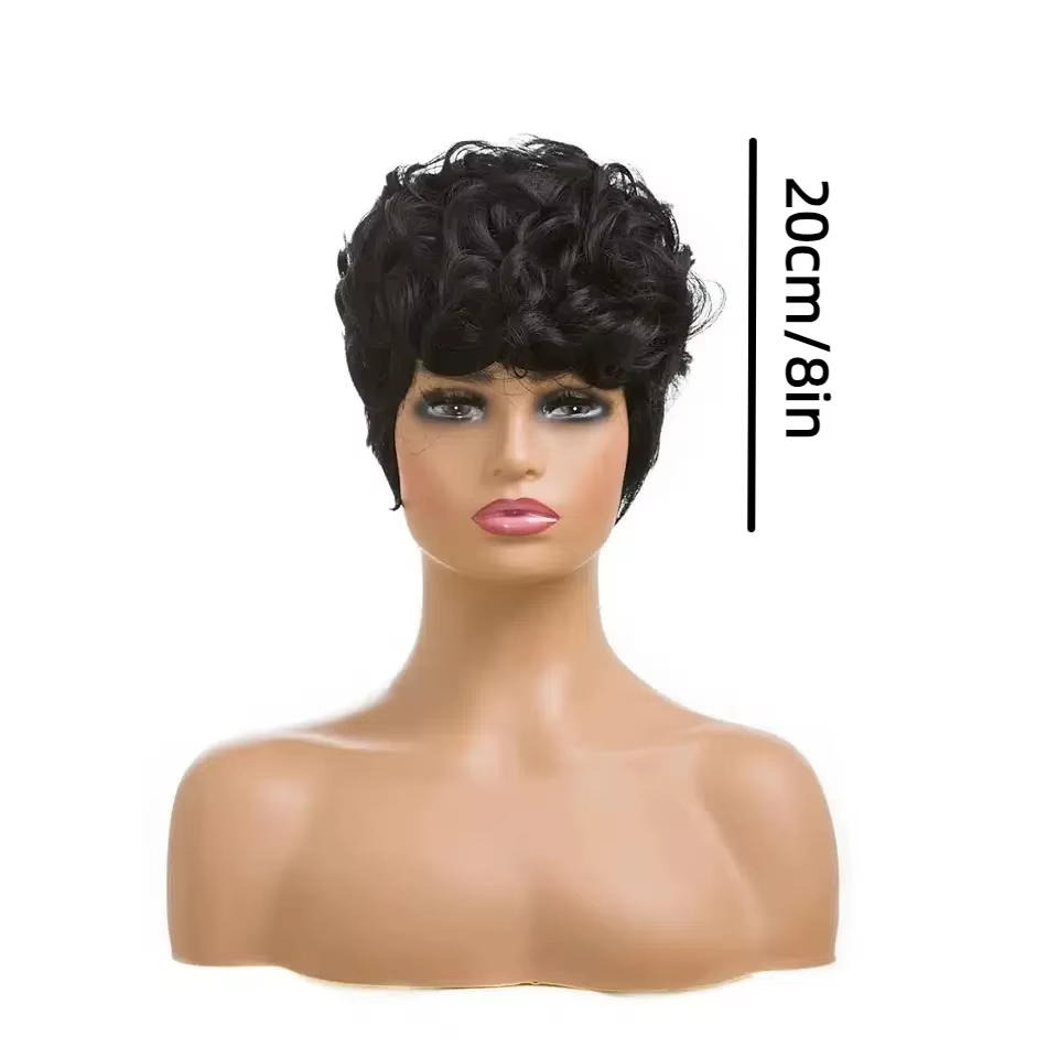 Perruque synthétique courte bouclée style Little Elf avec frange pour femme