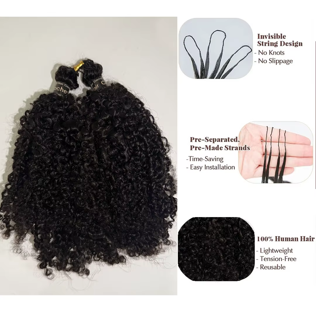 Extensions de cheveux humains bouclés crépus à crocheter