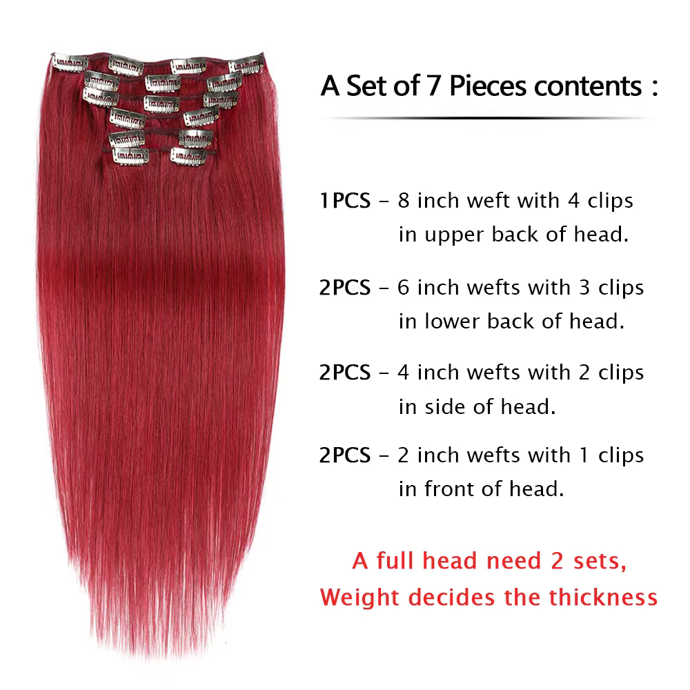 Extensions de cheveux humains à clipser pour femmes