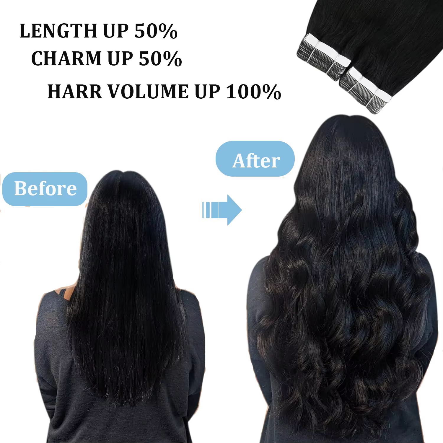 Extensions de Cheveux Humains Raides Naturels 1B