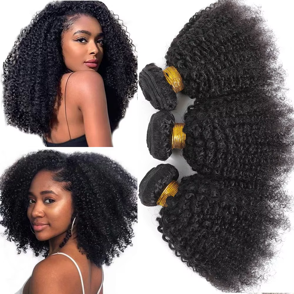 Afro crépus bouclés paquets brésiliens 1/3 Afro crépus cheveux humains paquets affaire 8-24 "Extensions de cheveux bouclés armure de cheveux humains pour les femmes