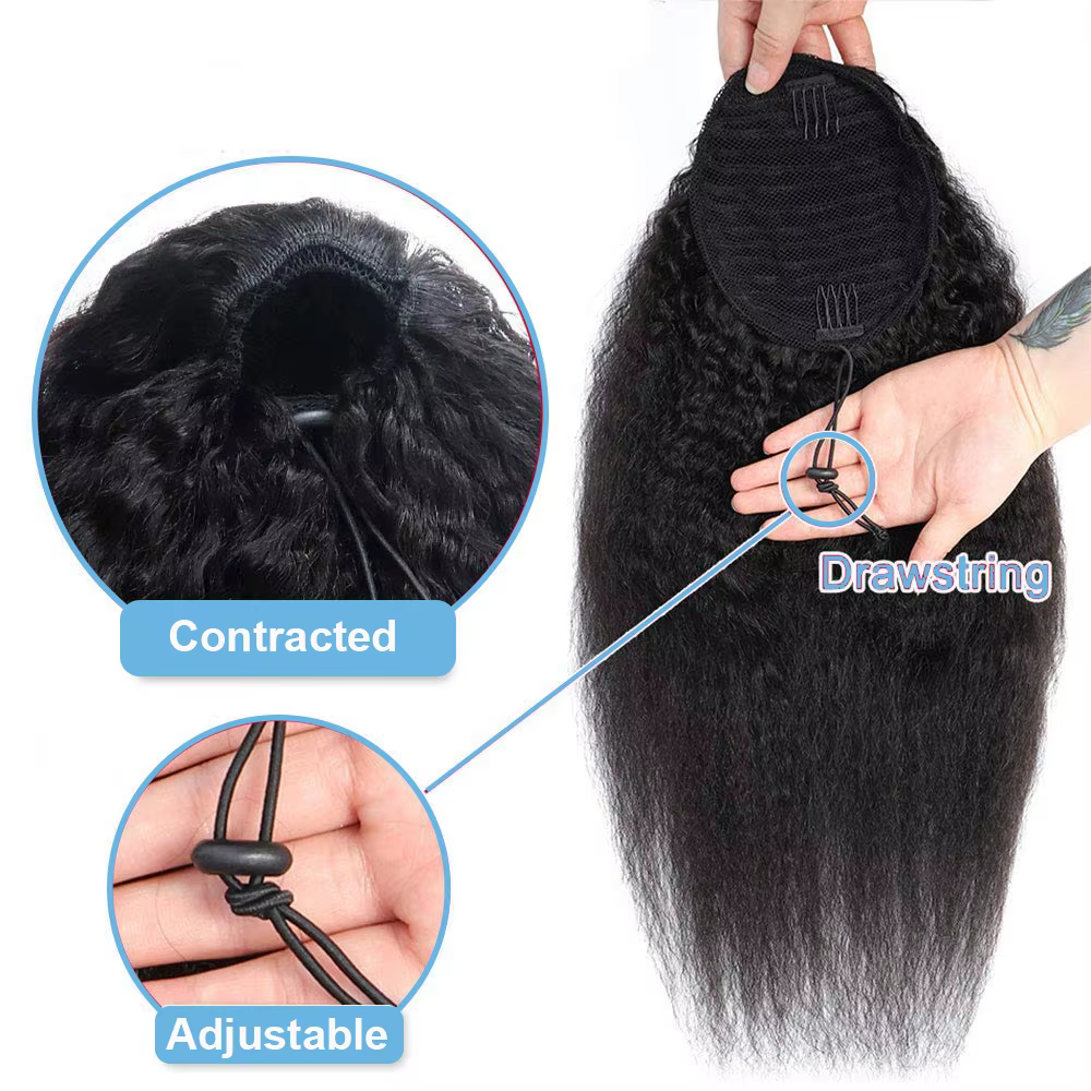 Extension de cheveux humains Kinky Straight Ponytail pour femme
