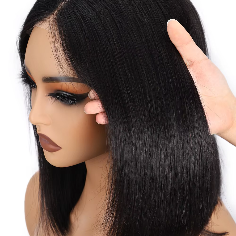 Wear And Go perruques sans colle cheveux humains Bob droite pré-coupée dentelle avant