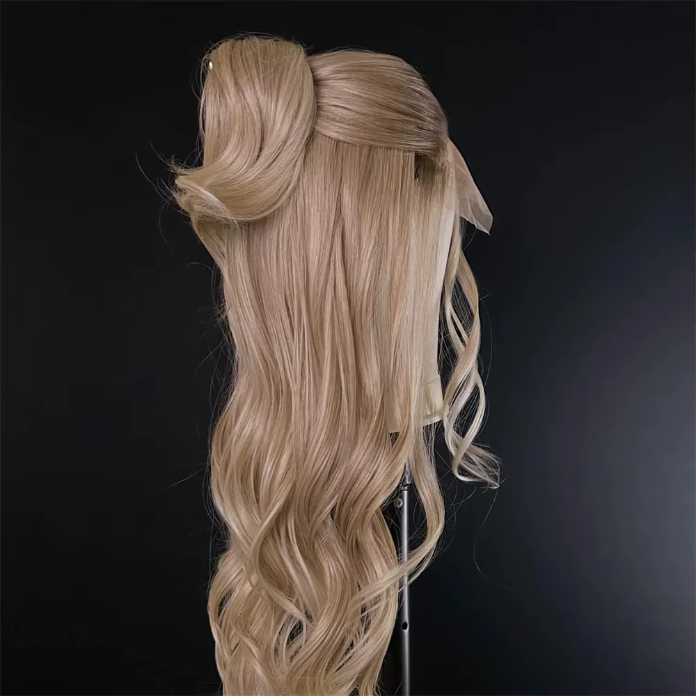 Perruque Lace Front Wig Balayage Blonde, partie libre, HD, aspect réaliste, racines brun foncé, fibre synthétique ondulée naturelle résistante à la chaleur