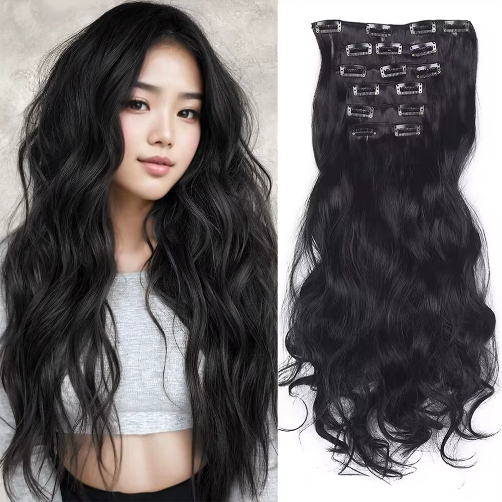 Extensions de Cheveux Synthétiques Bouclés à Clips