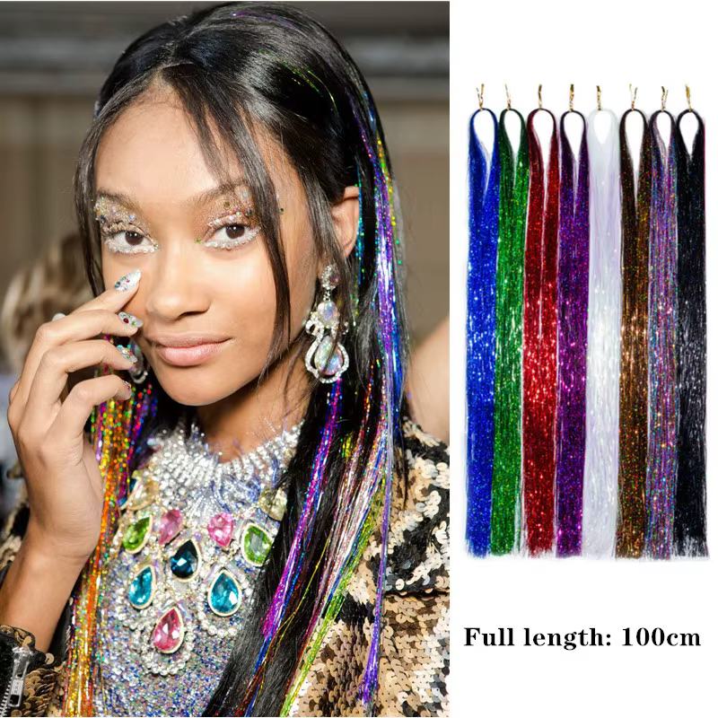Extensions de cheveux scintillantes holographiques