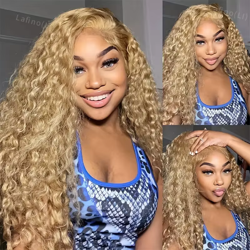 Perruque de cheveux humains blond miel perruques bouclées 13x6 Hd