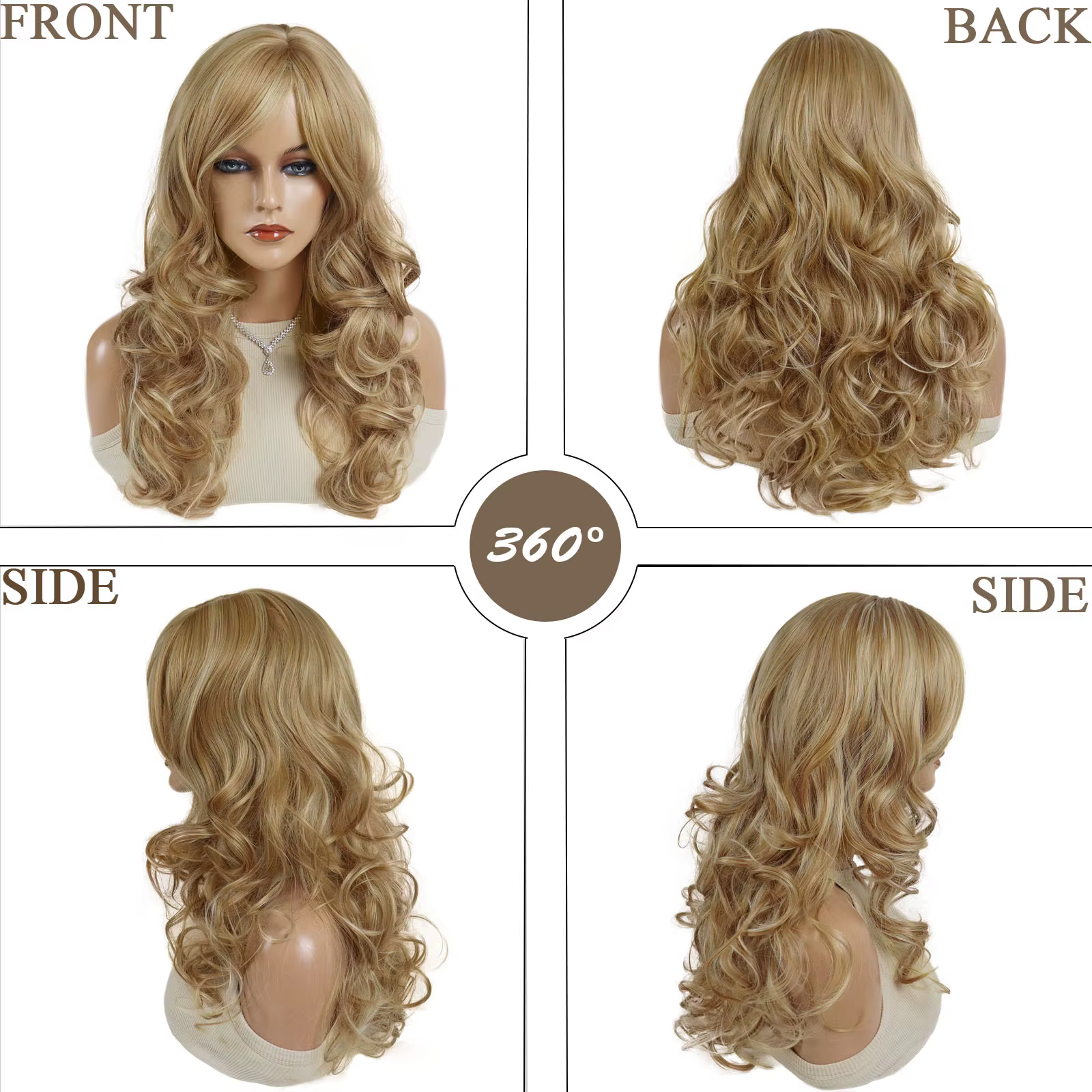Perruques synthétiques blondes mixtes longues