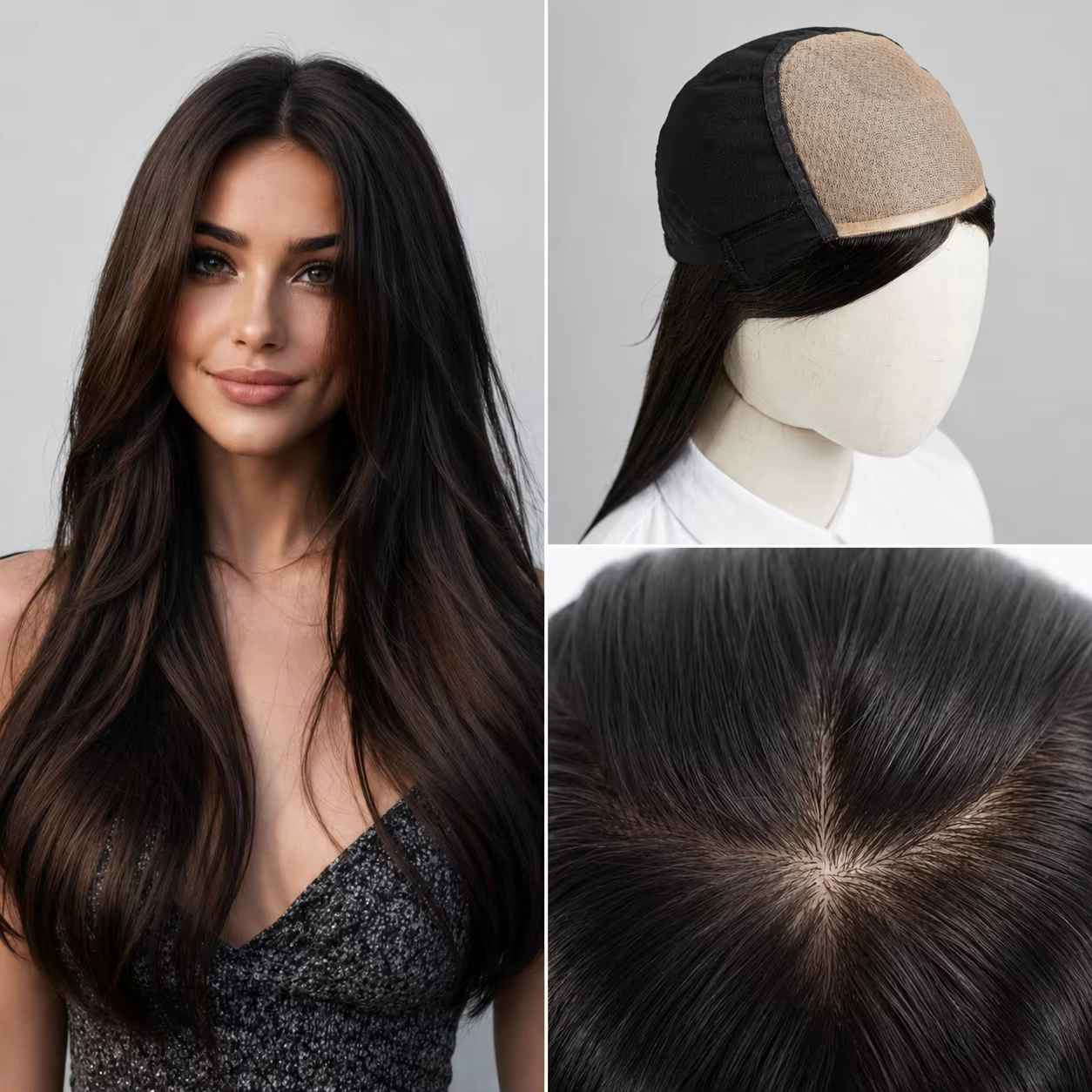 Perruque en cheveux humains à base de soie complète