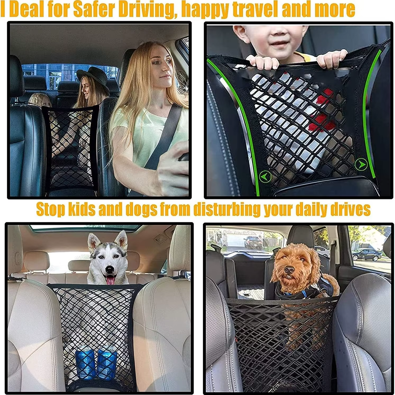 Barrière de voiture pour animaux de compagnie barrière de voiture pour chien avec sac de rangement en maille de sécurité automatique barrière pour animaux de compagnie garde siège arrière protecteur d