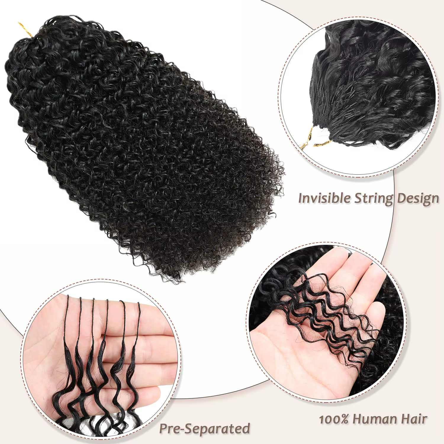 Extensions de cheveux humains bouclés afro kinky pré-séparées sans nœuds pour femmes noires