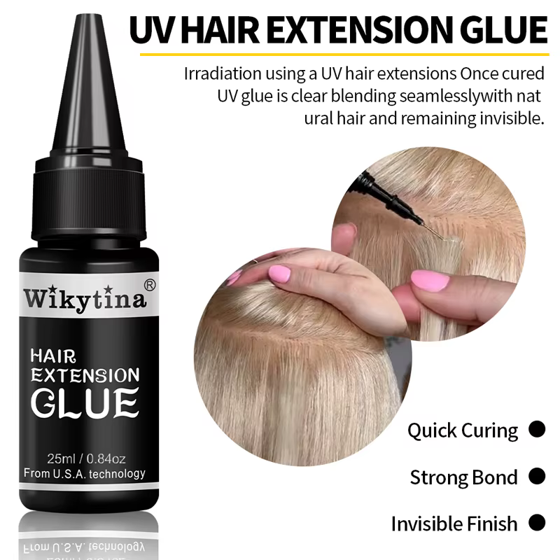 Kit d'extensions de cheveux légers en V avec colle à lumière UV et machine d'extension