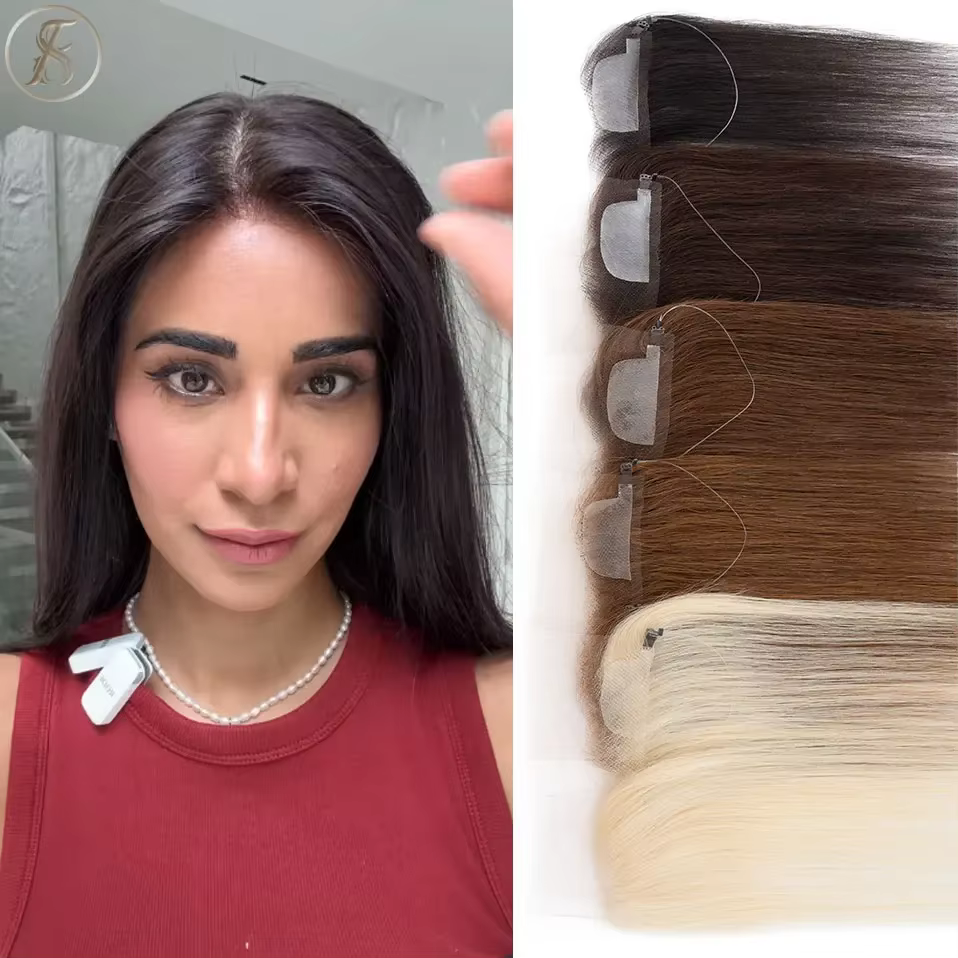 TESS délié Topper avec ligne de pêche dentelle frontale postiche pour les femmes front cheveux humains