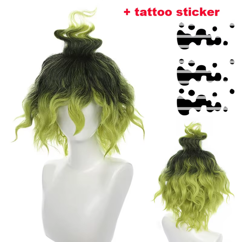 Gyutaro Shabana Cosplay perruque Daki frère noir vert cheveux bouclés Anime grade supérieure 6 perruques + bonnet