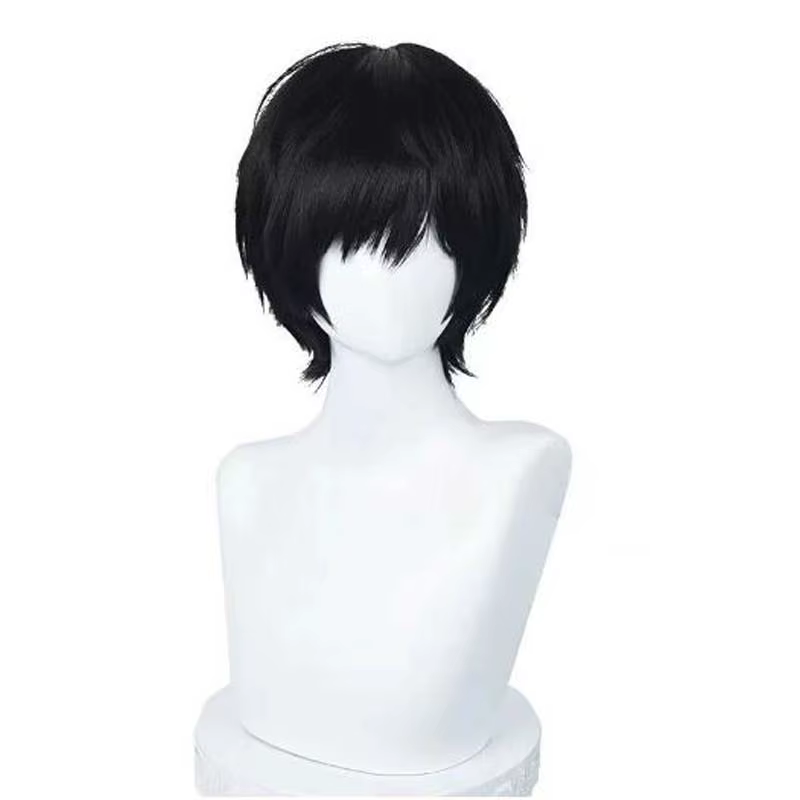 Perruque de Cosplay Anime Yoshida Hirofumi, perruque courte noire de 35cm, cheveux synthétiques résistants à la chaleur, perruques de fête pour hommes