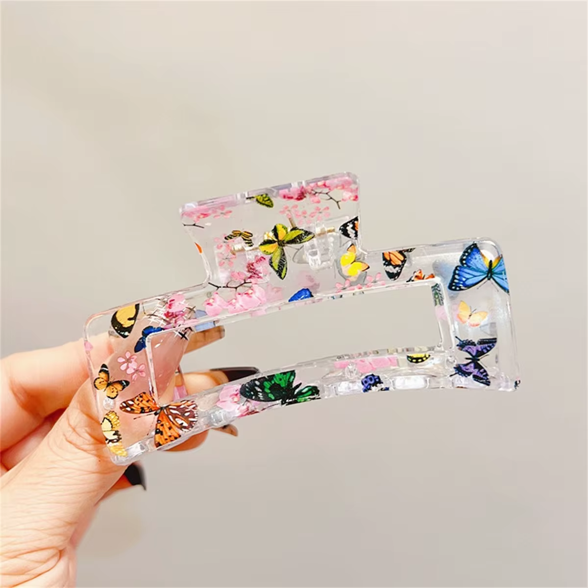 Été petit frais transparent imprimé fruits floral requin pince plaque cheveux arrière de la tête carré