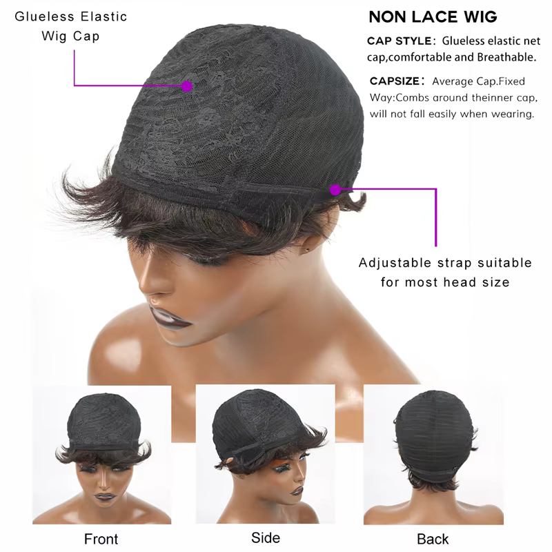 Perruques de cheveux humains bon marché courte Bob coupe lutin perruque