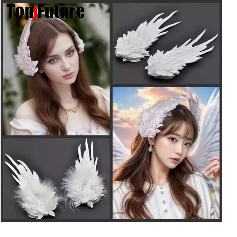Pince à Cheveux Brodée en Plumes d'Ange
