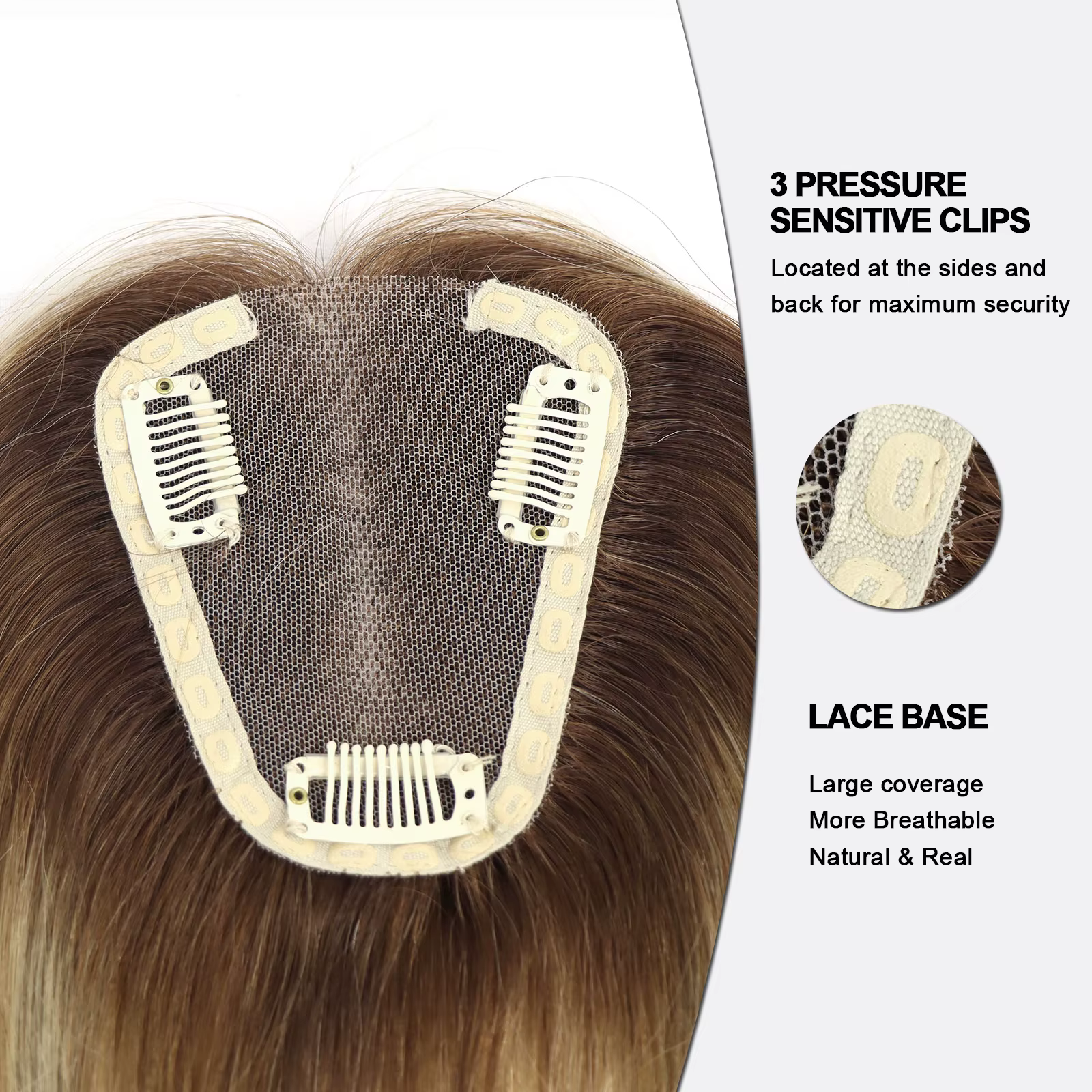Toppers de cheveux humains européens avec clip de base en dentelle pour femmes