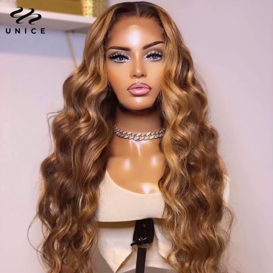 Perruque UNice Blonde Miel avec Mèches Ondulées