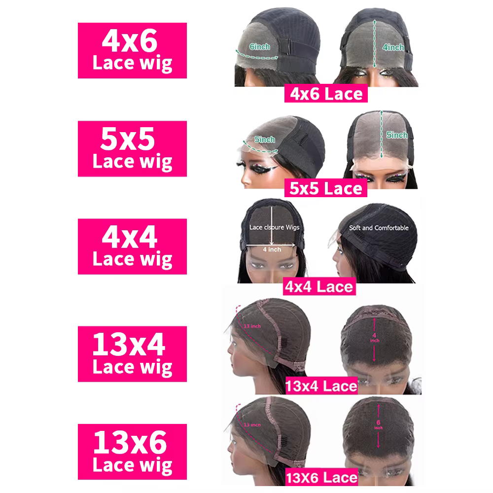 Perruque de cheveux humains avant de dentelle droite 13x4 13x6 5 × 5 6X4 sans colle HD