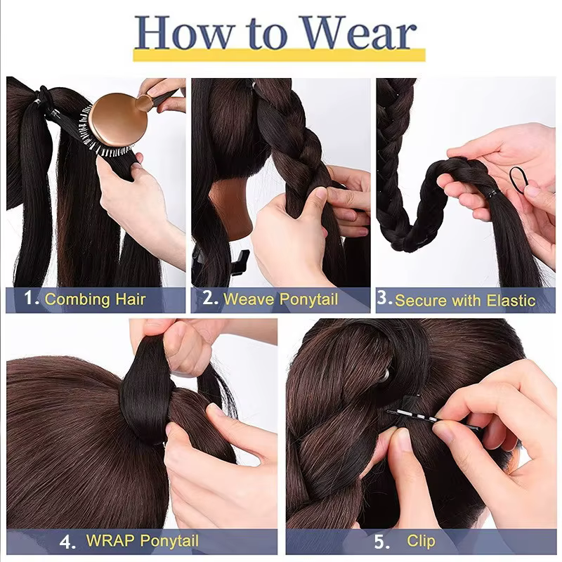 Extension de queue de cheval tressée synthétique avec attache de cheveux pour femme – Tresses torsadées DIY