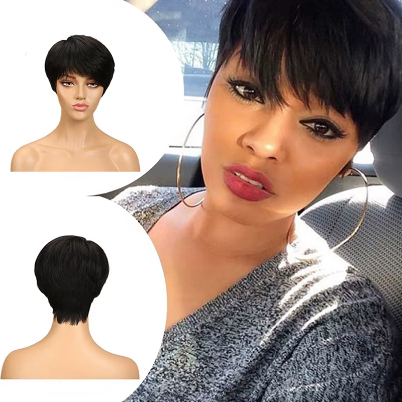 Perruque courte coupe lutin cheveux humains prêt à porter perruques