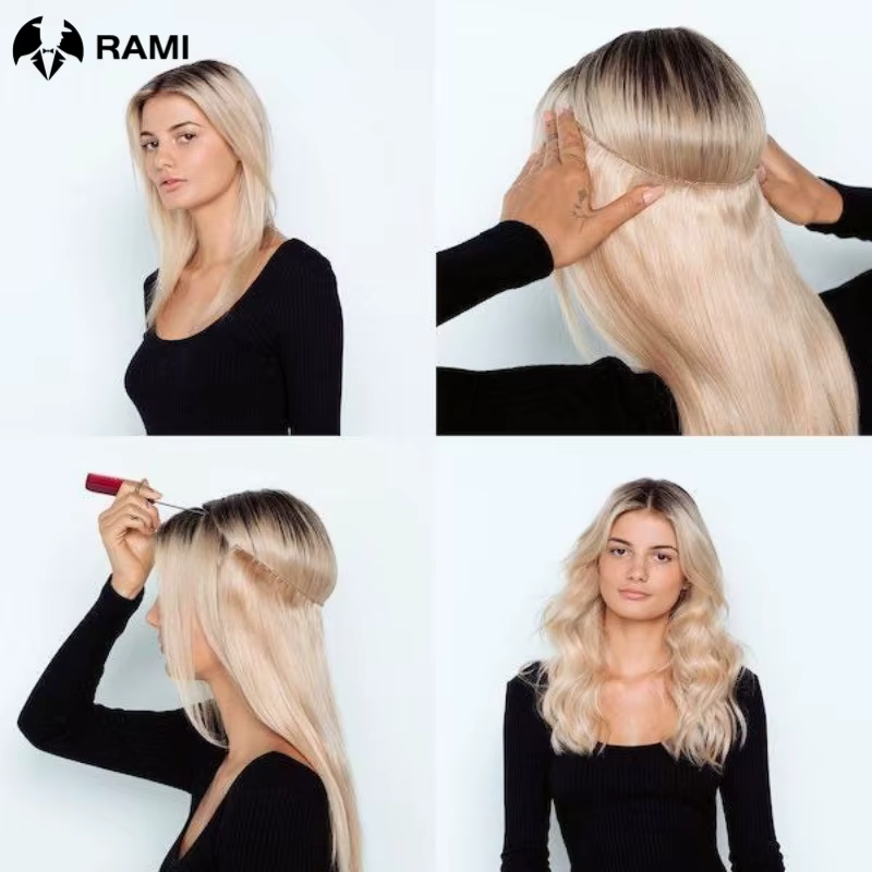 Ligne de poisson Extensions de cheveux pour femmes fil Invisible postiche Remy