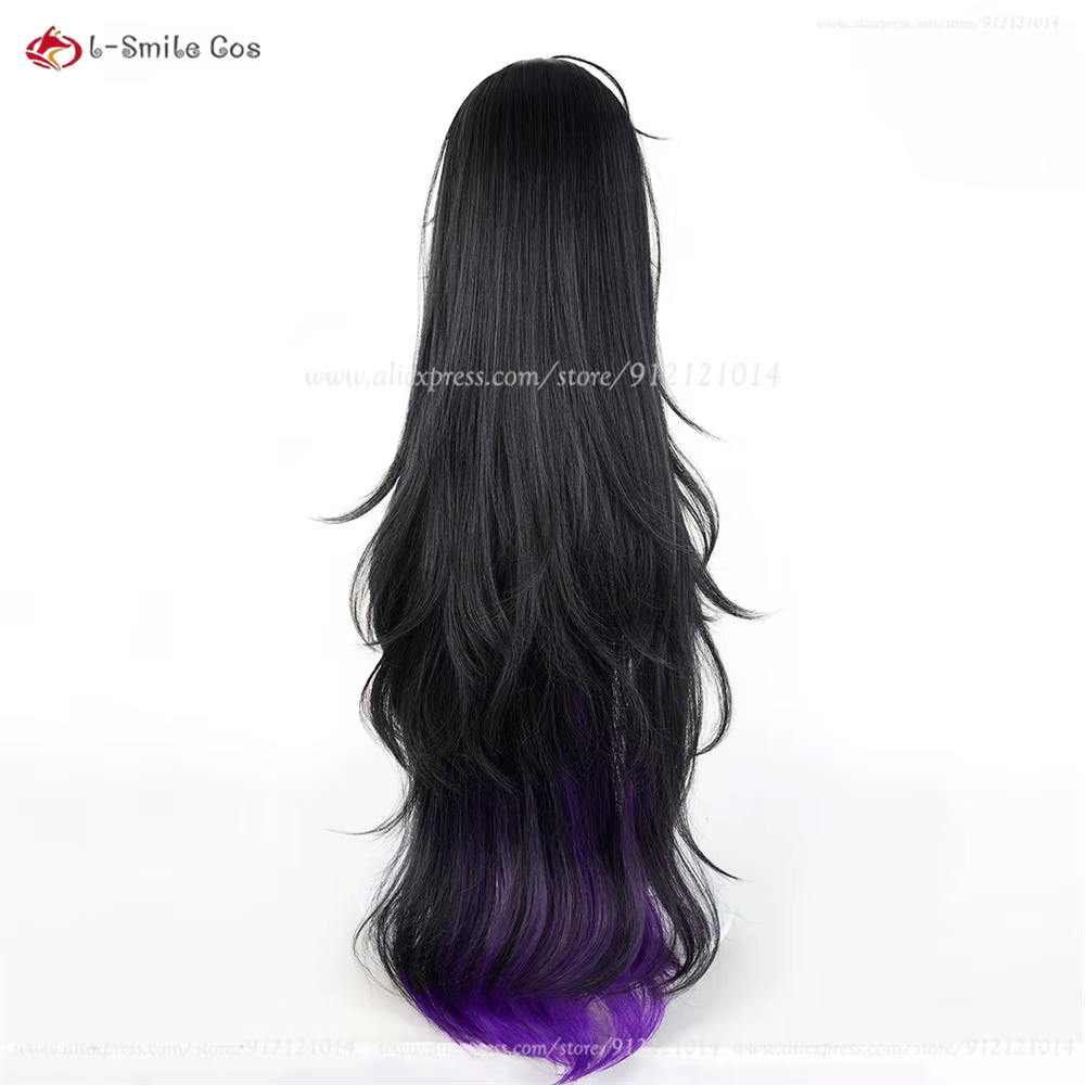 Étiquette NIKKE Perruque de cosplay synthétique résistante à la chaleur, 100cm, noir et violet mélangé, pour femmes, Anime Cosplay, Halloween