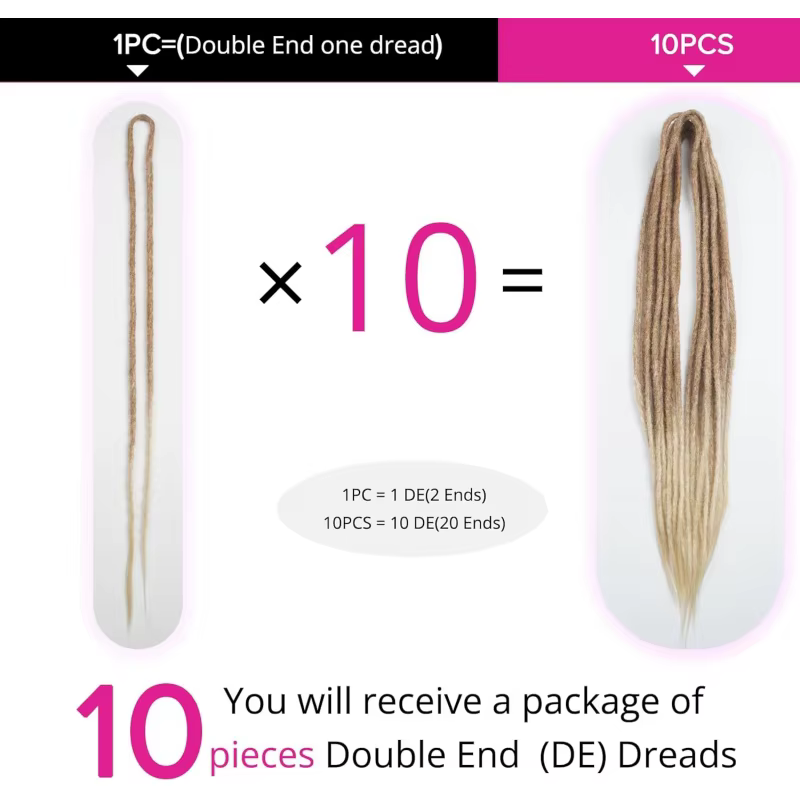 Extensions de dreadlock synthétiques à Double extrémité à 10 brins pour femmes