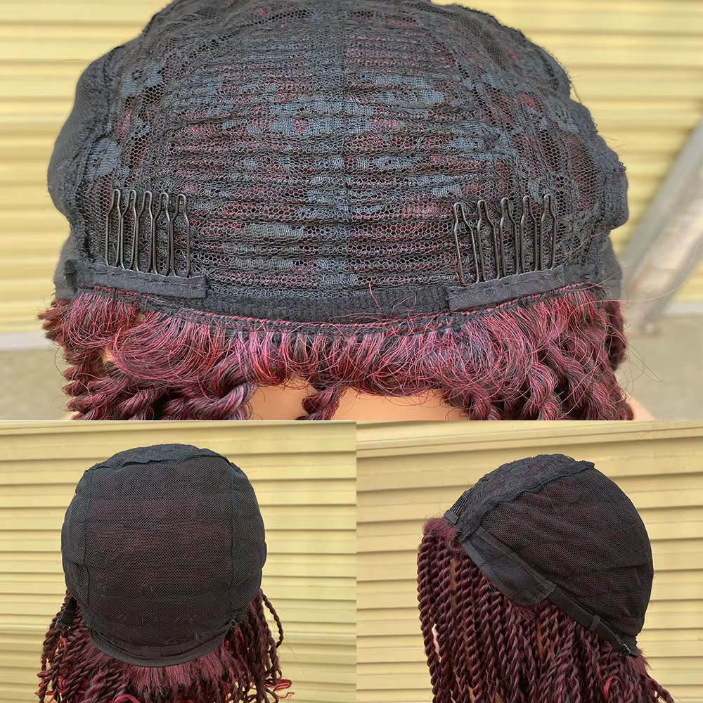 Boîte tressée perruques pour les femmes noires Crochet cheveux 2 torsion Ombre Bug africain synthétique court Bob