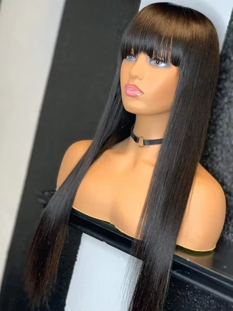CORIIANA 30 34 pouces longue droite perruque de cheveux humains avec frange pour les femmes pas cher brésilien court