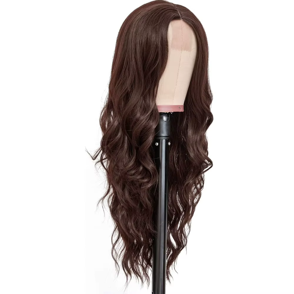 Perruque synthétique brun foncé à grandes boucles pour cosplay d'Halloween