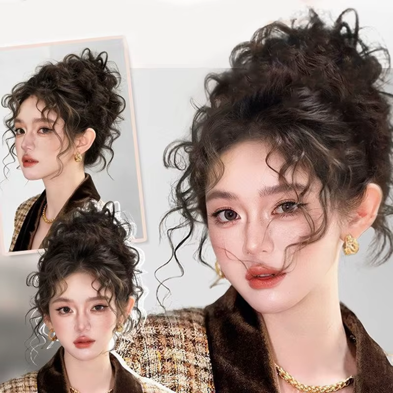 Extensions de chignon en cheveux synthétiques bouclés