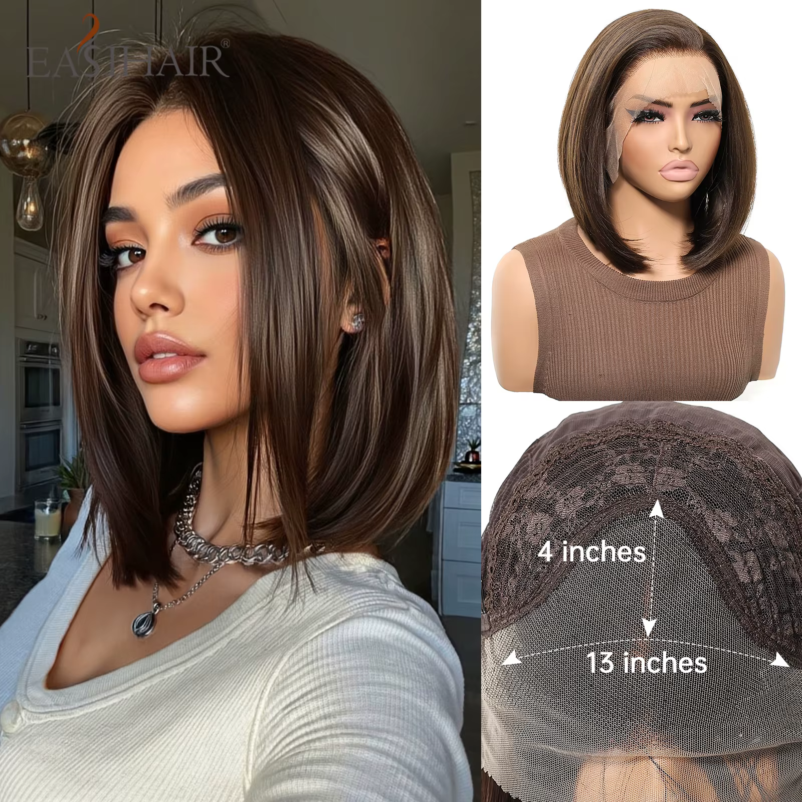 EASIHAIR – perruque Lace Front Wig synthétique courte et lisse