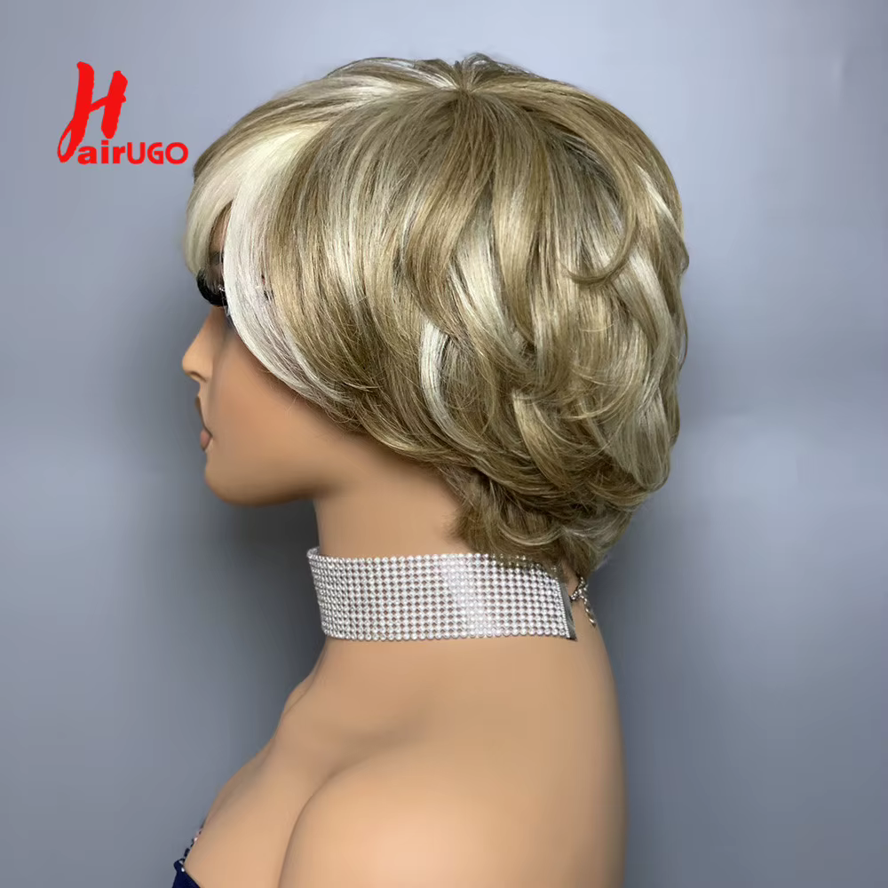Hairugo-Perruques de cheveux humains droites avec frange