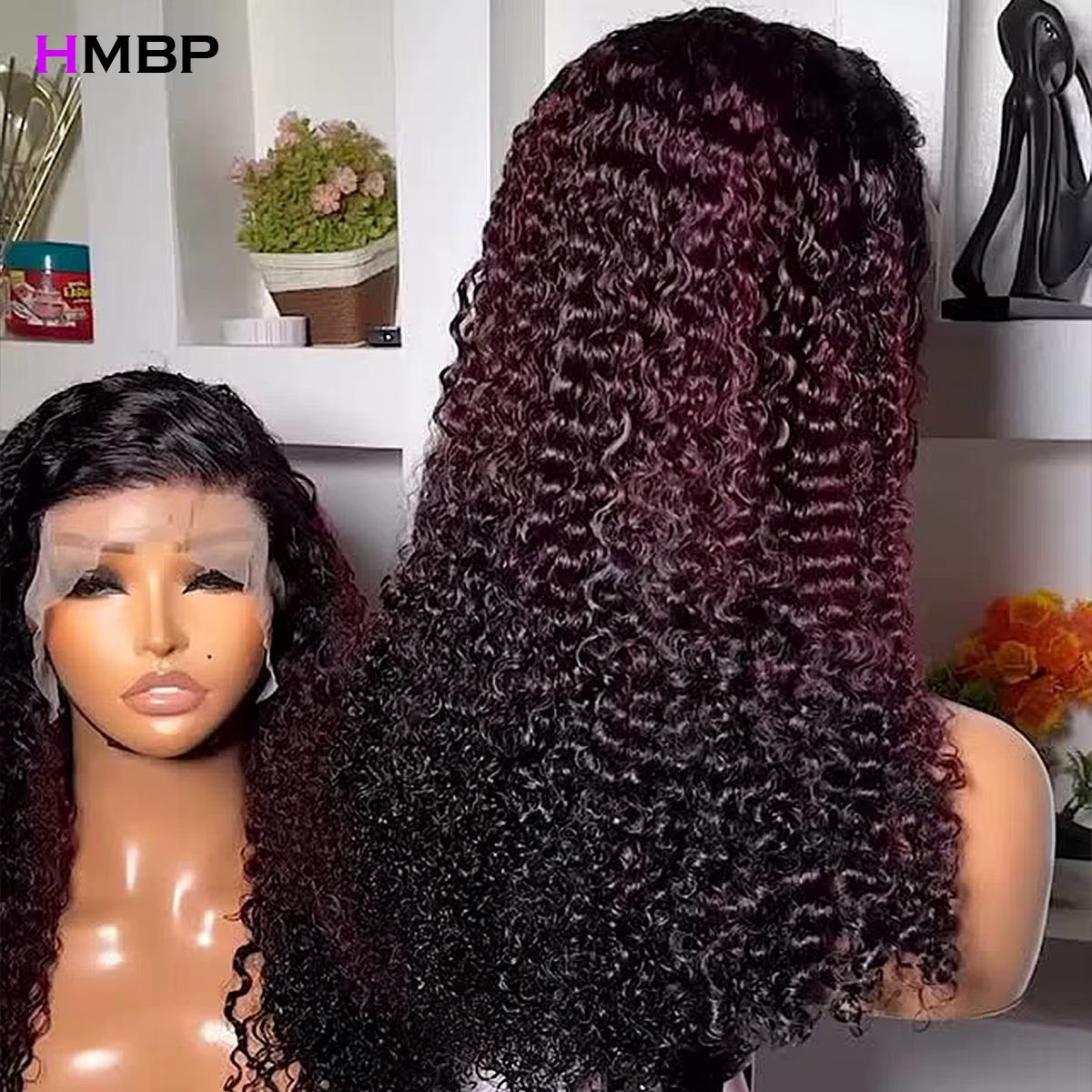 Ombre bordeaux 400 densité sans colle perruques cheveux humains vin rouge crépus bouclés 13x4 dentelle frontale perruque