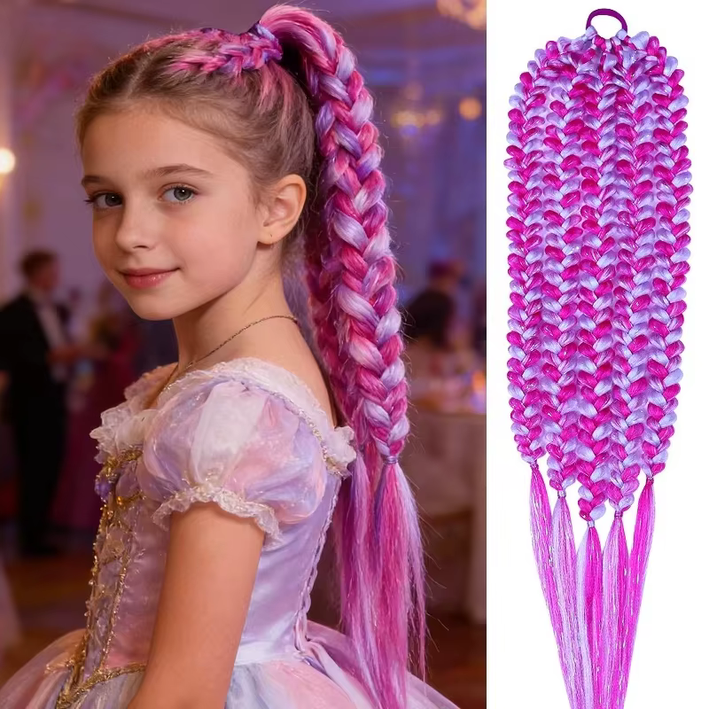 Extensions de cheveux queue de cheval couleur rose pour enfants