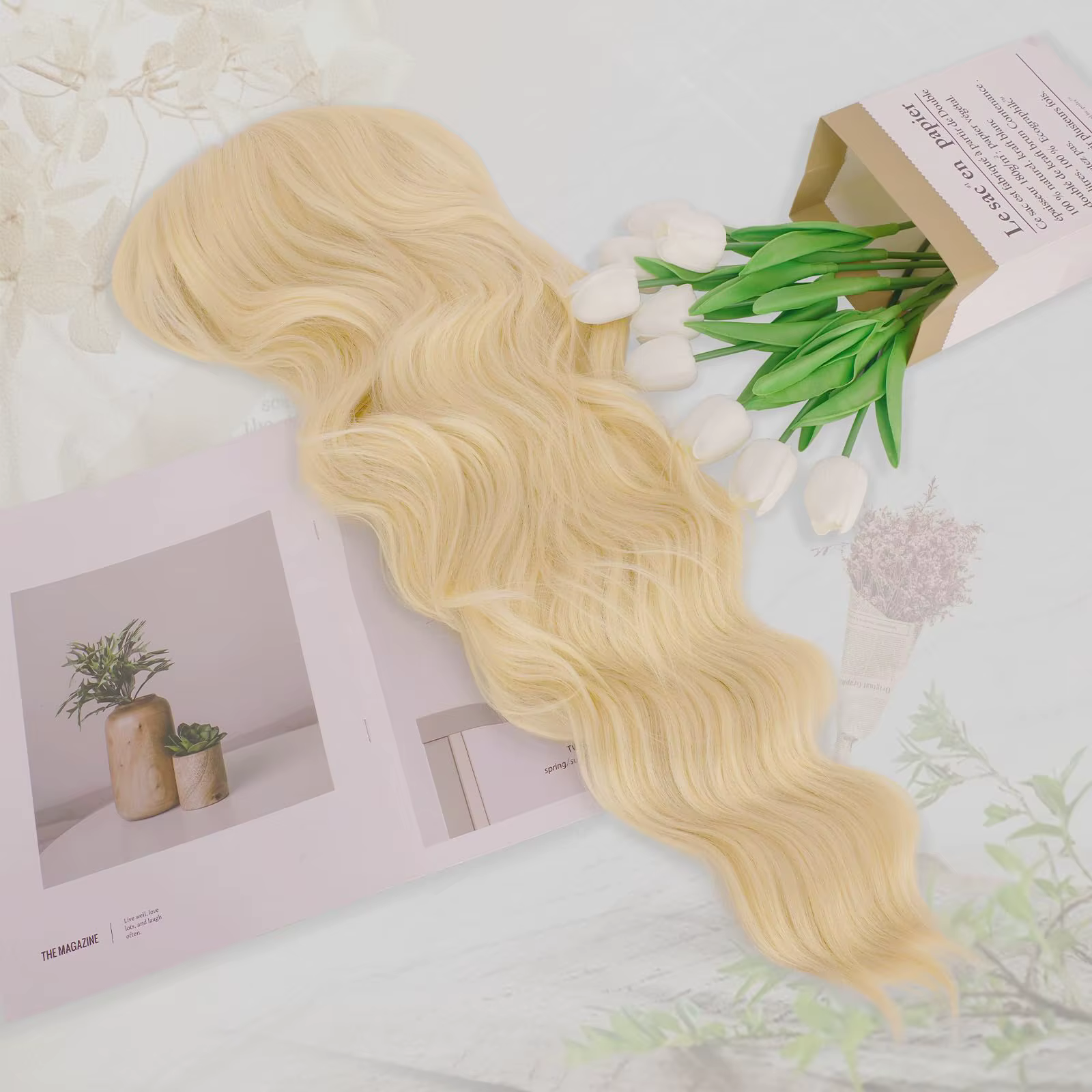 Perruque synthétique longue et bouclée blonde pour Halloween