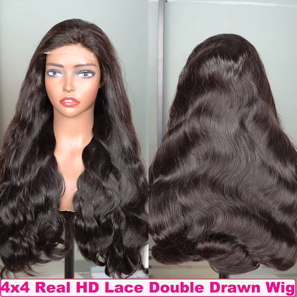 Yiwigs 250 densité Super Double dessiné vague de corps Hd dentelle perruques de cheveux humains Vietnam 4x4