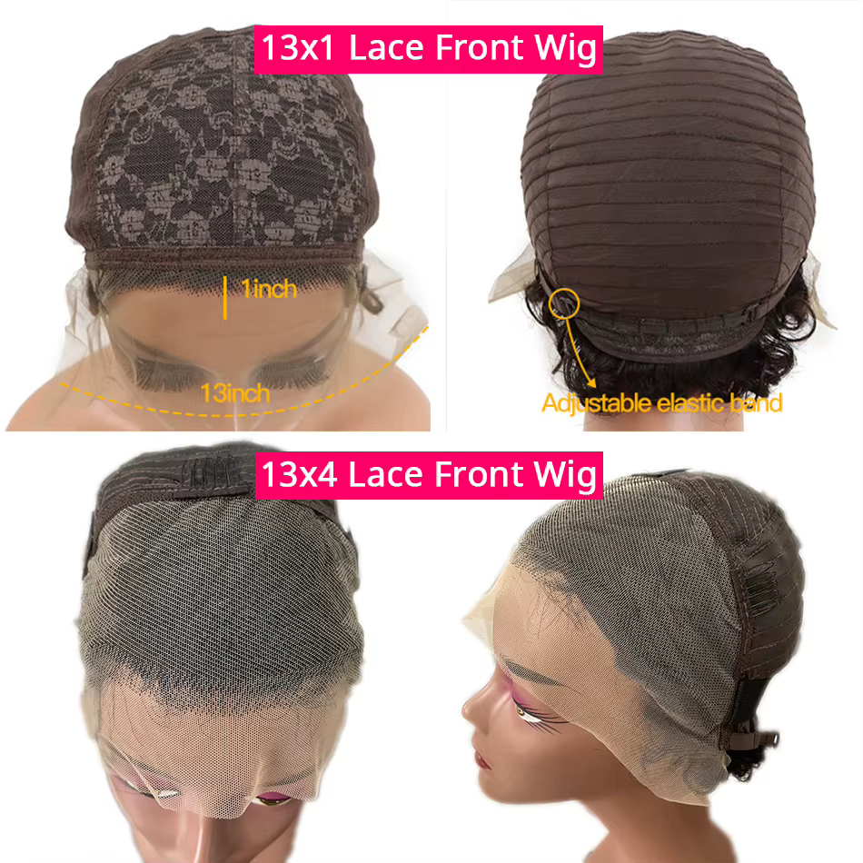 13x4 dentelle frontale perruques cheveux humains coupe lutin 180% densité couleur noire vague d'eau courte