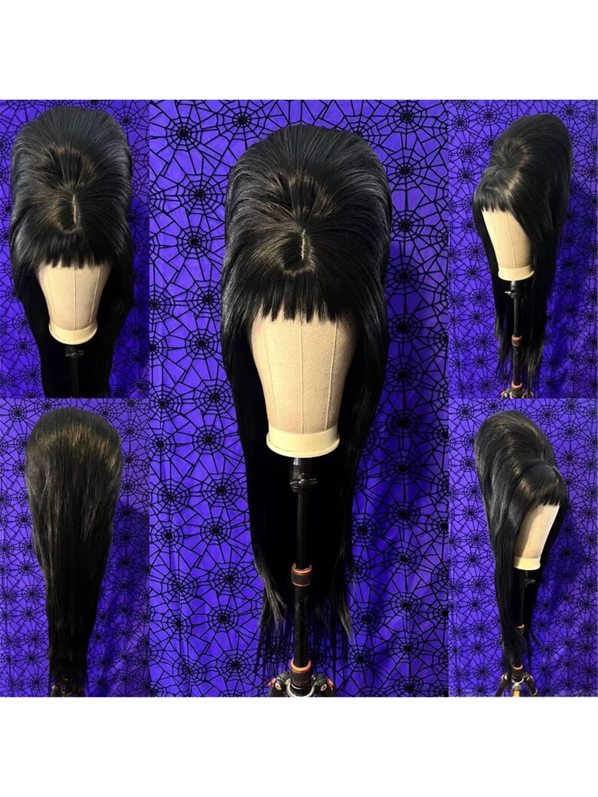 Perruque noire Elvira Mistress de 28 pouces pour accessoire de costume de cosplay
